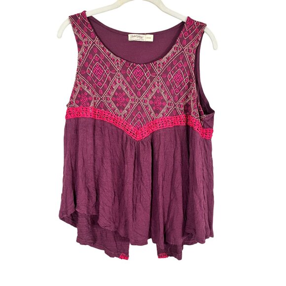 Retro Floral Tank L Purple Chevron Boho Hippie Indie Folk Colorful - Picture 1 of 9